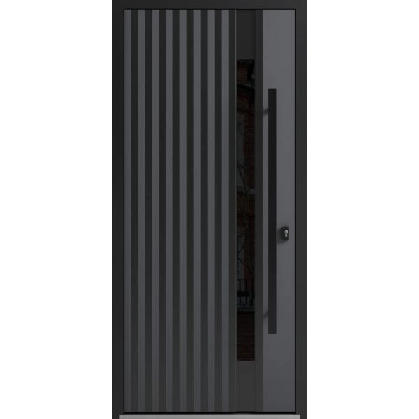 Front Exterior Prehung Steel Door / Ronex 0144 Grey / Entry Metal Modern Painted W36" x H80" Left hand Inswing