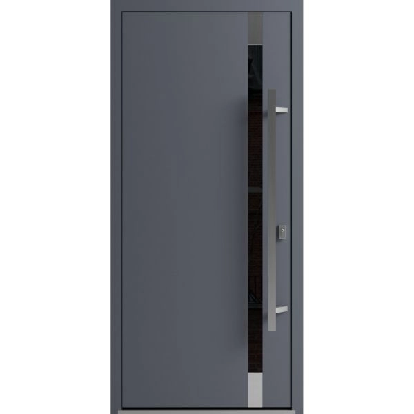 Front Exterior Prehung Steel Door / Ronex 1011 Grey / Stainless Inserts Entry Metal Modern Painted W36" x H80" Left hand Inswing