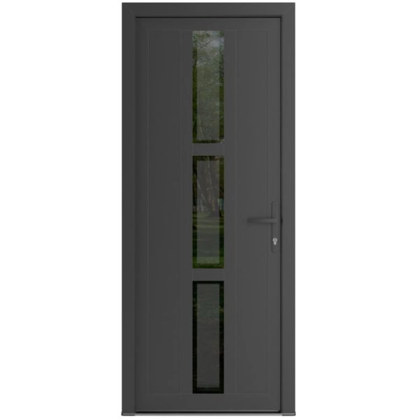 Front Exterior Prehung Metal-Plastic Door Frosted Glass / MANUX 8112 Antracite / Office Commercial and Residential Doors Entrance Patio Garage 32 x 80 (32" x 80") Left-hand Inswing