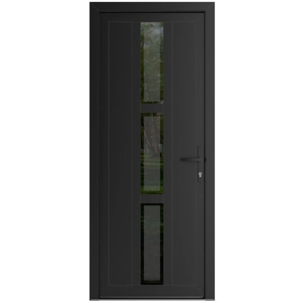 Front Exterior Prehung Metal-Plastic Door | Manux 8112 Matte Black | Office Commercial and Residential Doors Entrance Patio Garage W36" x H80" Left hand Inswing