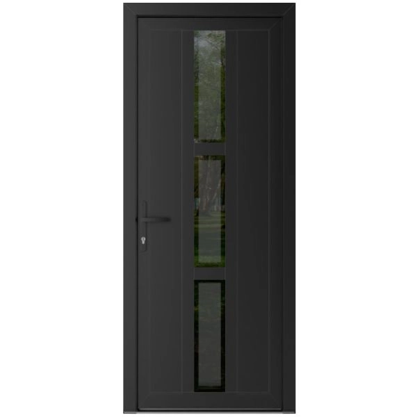 Front Exterior Prehung Metal-Plastic Door | Manux 8112 Matte Black | Office Commercial and Residential Doors Entrance Patio Garage W36" x H80" Right hand Inswing