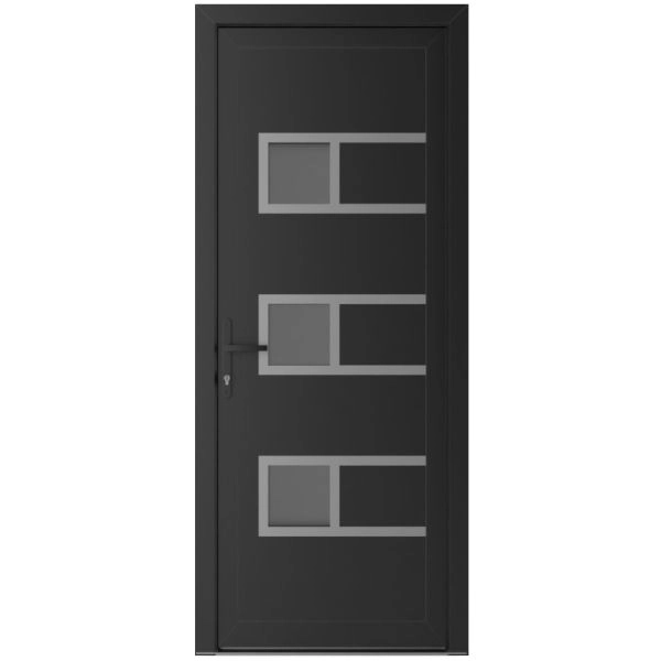 Front Exterior Prehung Metal-Plastic Door | Manux 8933 Matte Black | Office Commercial and Residential Doors Entrance Patio Garage W30" x H80" Right hand Inswing