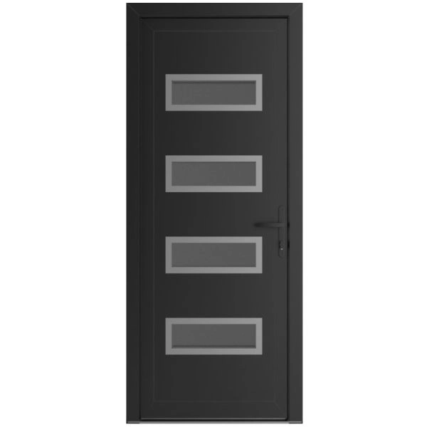 Front Exterior Prehung Metal-Plastic Door | Manux 8113 Matte Black | Office Commercial and Residential Doors Entrance Patio Garage W32" x H80" Left hand Inswing