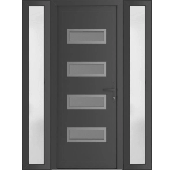 Front Exterior Prehung Metal-Plastic Door | Manux 8113 Antracite Grey | 2 Side Sidelite Transoms | Office Commercial and Residential Doors Entrance Patio Garage 60" x 80" (W12+36+12" x H80") Left hand Inswing