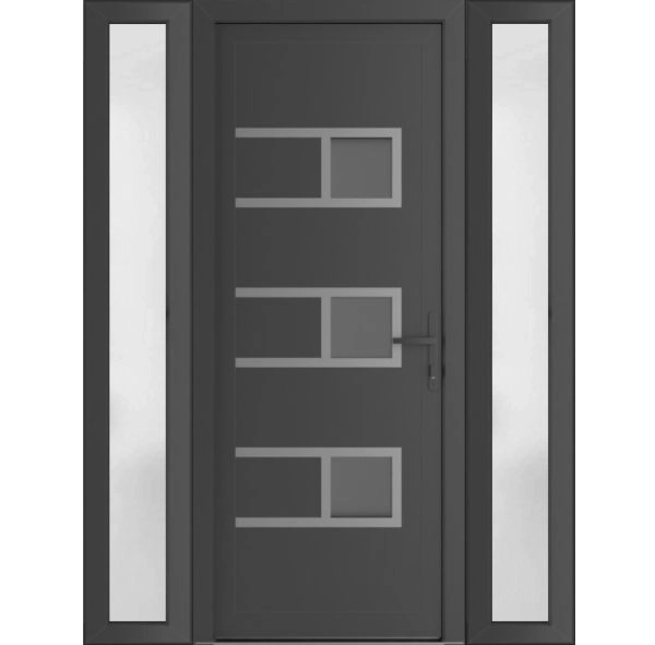 Front Exterior Prehung Metal-Plastic Door | Manux 8933 Antracite Grey | 2 Side Sidelite Transoms | Office Commercial and Residential Doors Entrance Patio Garage 54" x 80" (W12+30+12" x H80") Left hand Inswing