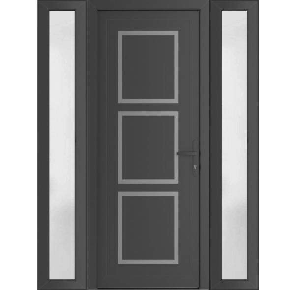 Front Exterior Prehung Metal-Plastic Door | Manux 8661 Antracite Grey | 2 Side Sidelite Transoms | Office Commercial and Residential Doors Entrance Patio Garage 60" x 80" (W12+36+12" x H80") Left hand Inswing