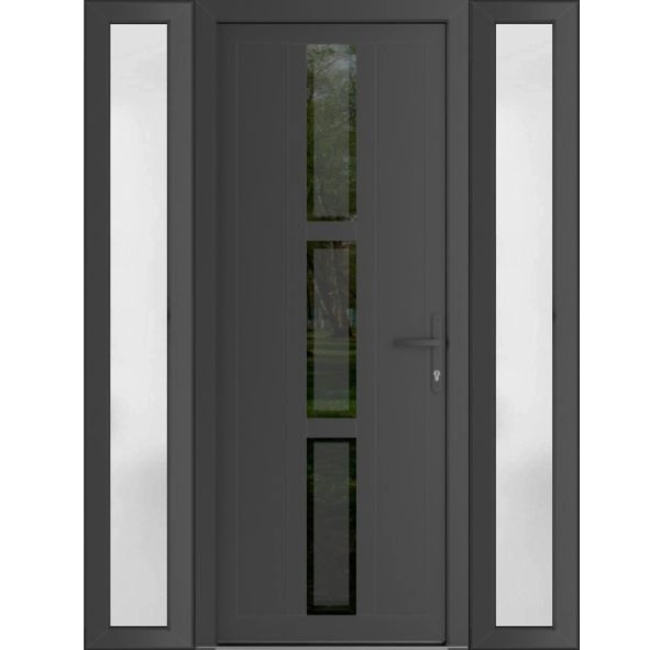 Front Exterior Prehung Metal-Plastic Door | Manux 8112 Antracite Grey | 2 Side Sidelite Transoms | Office Commercial and Residential Doors Entrance Patio Garage 60" x 80" (W12+36+12" x H80") Left hand Inswing