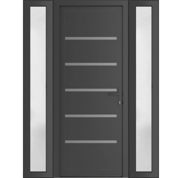 Front Exterior Prehung Metal-Plastic Door | Manux 8415 Antracite Grey | 2 Side Sidelite Transoms | Office Commercial and Residential Doors Entrance Patio Garage 54" x 80" (W12+30+12" x H80") Left hand Inswing
