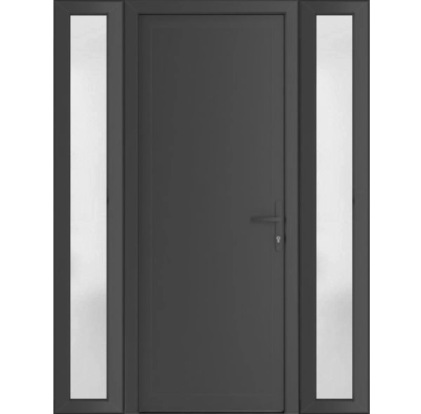 Front Exterior Prehung Metal-Plastic Door | Manux 8111 Antracite Grey | 2 Side Sidelite Transoms | Office Commercial and Residential Doors Entrance Patio Garage 60" x 80" (W12+36+12" x H80") Left hand Inswing