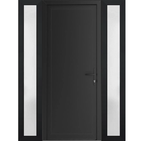 Front Exterior Prehung Metal-Plastic Door | Manux 8111 Matte Black | 2 Side Sidelite Transoms | Office Commercial and Residential Doors Entrance Patio Garage 60" x 80" (W12+36+12" x H80") Left hand Inswing