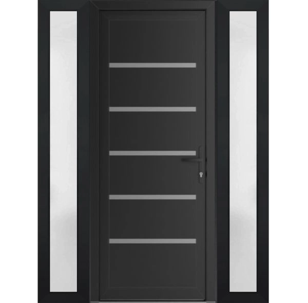 Front Exterior Prehung Metal-Plastic Door | Manux 8415 Matte Black | 2 Side Sidelite Transoms | Office Commercial and Residential Doors Entrance Patio Garage 60" x 80" (W12+36+12" x H80") Left hand Inswing