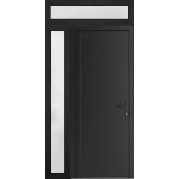 Front Exterior Prehung Metal-Plastic Door | Manux 8111 Matte Black | Side and Top Sidelite Transom | Office Commercial and Residential Doors Entrance Patio Garage 48" x 94" (W36+12" x H80+14") Left hand Inswing