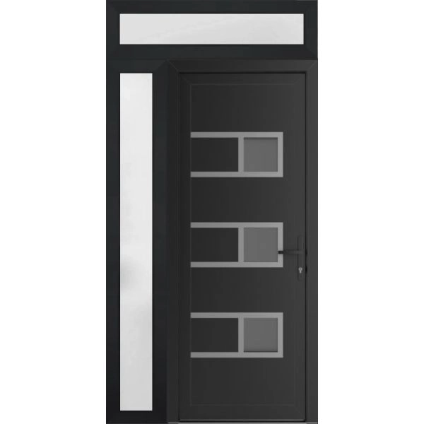 Front Exterior Prehung Metal-Plastic Door | Manux 8933 Matte Black | Side and Top Sidelite Transom | Office Commercial and Residential Doors Entrance Patio Garage 48" x 94" (W36+12" x H80+14") Left hand Inswing