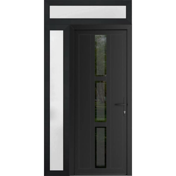 Front Exterior Prehung Metal-Plastic Door | Manux 8112 Matte Black | Side and Top Sidelite Transom | Office Commercial and Residential Doors Entrance Patio Garage 48" x 94" (W36+12" x H80+14") Left hand Inswing