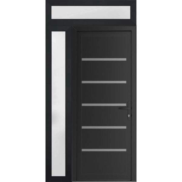 Front Exterior Prehung Metal-Plastic Door | Manux 8415 Matte Black | Side and Top Sidelite Transom | Office Commercial and Residential Doors Entrance Patio Garage 42" x 94" (W30+12" x H80+14") Left hand Inswing