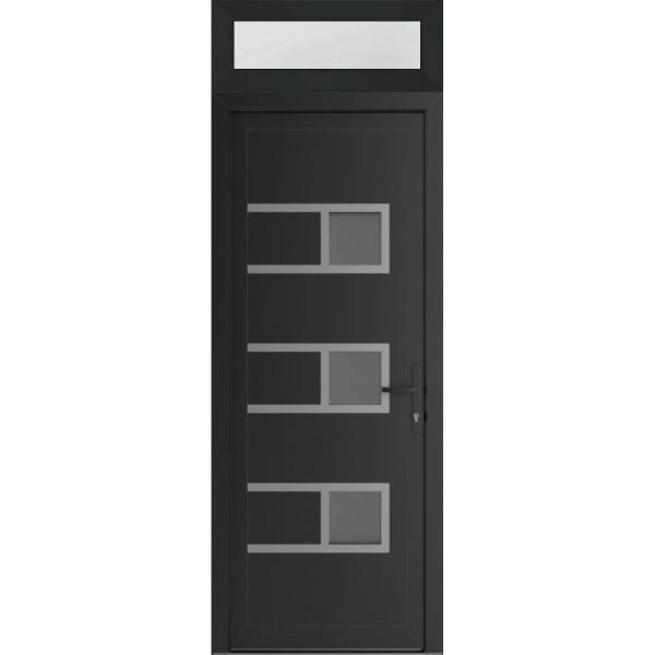 Front Exterior Prehung Metal-Plastic Door | Manux 8933 Matte Black | Top Sidelite Transom | Office Commercial and Residential Doors Entrance Patio Garage 32" x 94" (W32" x H80+14") Left hand Inswing