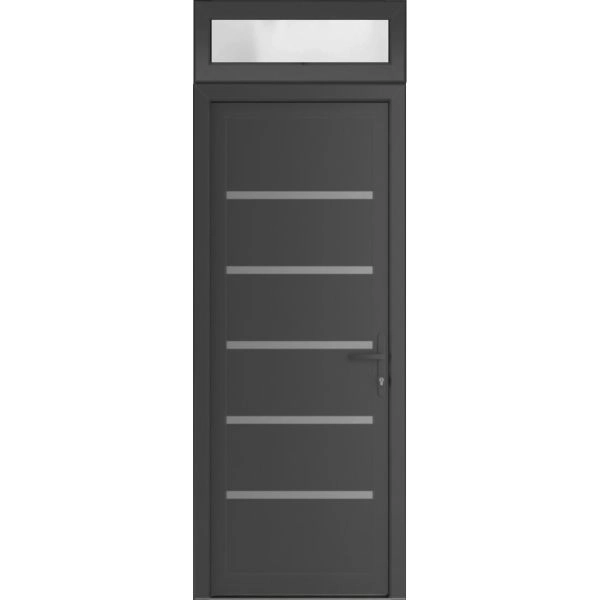 Front Exterior Prehung Metal-Plastic Door | Manux 8415 Antracite Grey | Top Sidelite Transom | Office Commercial and Residential Doors Entrance Patio Garage 30" x 94" (W30" x H80+14") Left hand Inswing