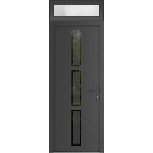Front Exterior Prehung Metal-Plastic Door | Manux 8112 Antracite Grey | Top Sidelite Transom | Office Commercial and Residential Doors Entrance Patio Garage 36" x 94" (W36" x H80+14") Left hand Inswing