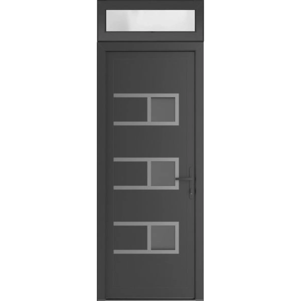 Front Exterior Prehung Metal-Plastic Door | Manux 8933 Antracite Grey | Top Sidelite Transom | Office Commercial and Residential Doors Entrance Patio Garage 36" x 94" (W36" x H80+14") Left hand Inswing