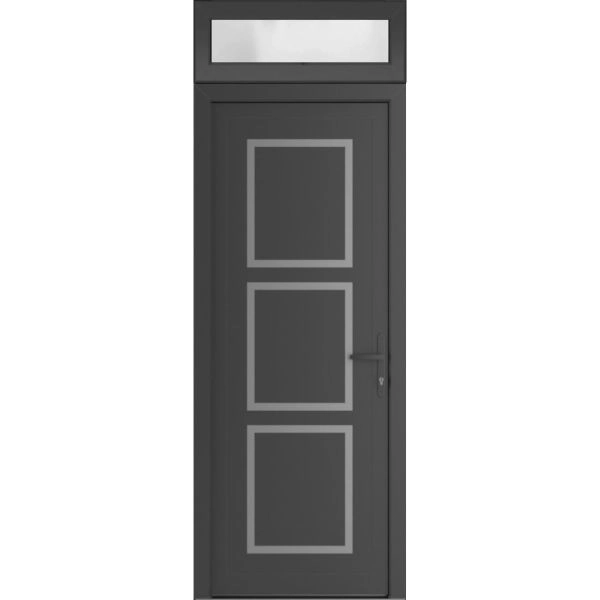 Front Exterior Prehung Metal-Plastic Door | Manux 8661 Antracite Grey | Top Sidelite Transom | Office Commercial and Residential Doors Entrance Patio Garage 36" x 94" (W36" x H80+14") Left hand Inswing