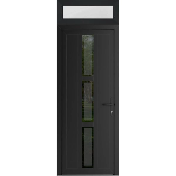 Front Exterior Prehung Metal-Plastic Door | Manux 8112 Matte Black | Top Sidelite Transom | Office Commercial and Residential Doors Entrance Patio Garage 36" x 94" (W36" x H80+14") Left hand Inswing