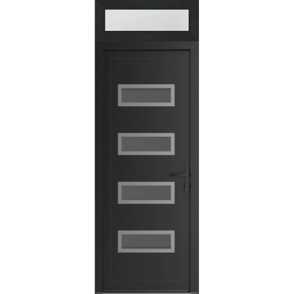 Front Exterior Prehung Metal-Plastic Door | Manux 8113 Matte Black | Top Sidelite Transom | Office Commercial and Residential Doors Entrance Patio Garage 32" x 94" (W32" x H80+14") Left hand Inswing