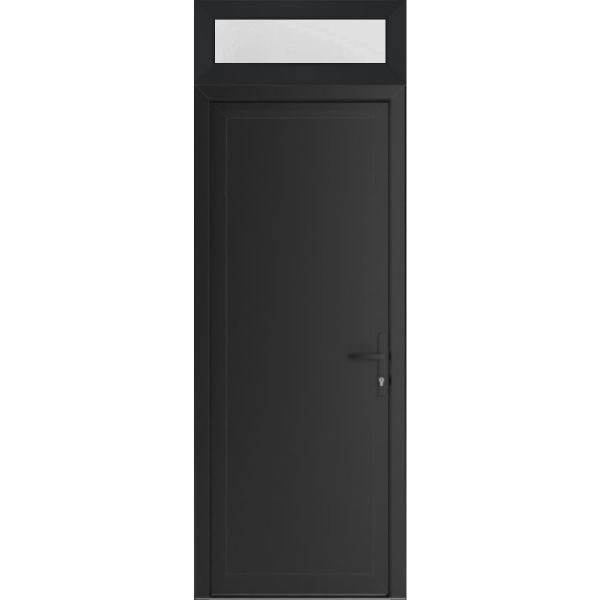 Front Exterior Prehung Metal-Plastic Door | Manux 8111 Matte Black | Top Sidelite Transom | Office Commercial and Residential Doors Entrance Patio Garage 36" x 94" (W36" x H80+14") Left hand Inswing