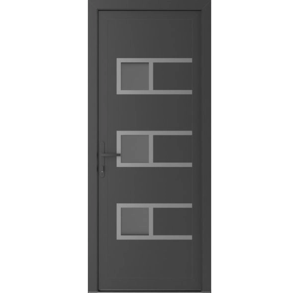 Front Exterior Prehung Metal-Plastic Door | Manux 8933 Antracite Grey | Office Commercial and Residential Doors Entrance Patio Garage W32" x H80" Right hand Inswing