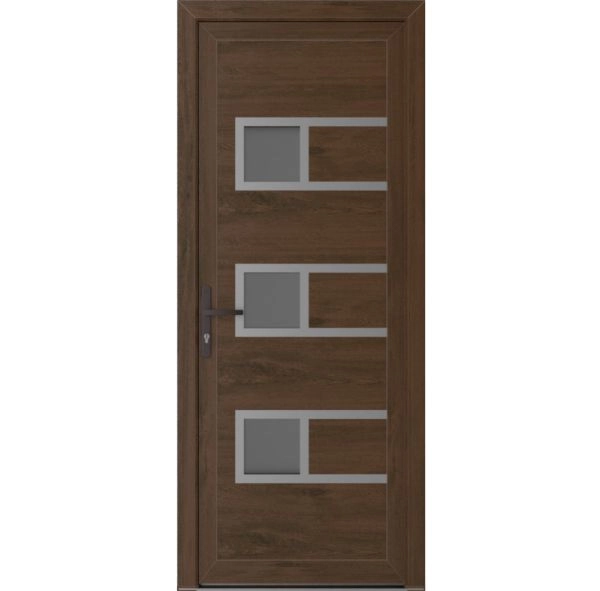 Front Exterior Prehung Metal-Plastic Door | Manux 8933 Walnut | Office Commercial and Residential Doors Entrance Patio Garage W30" x H80" Right hand Inswing