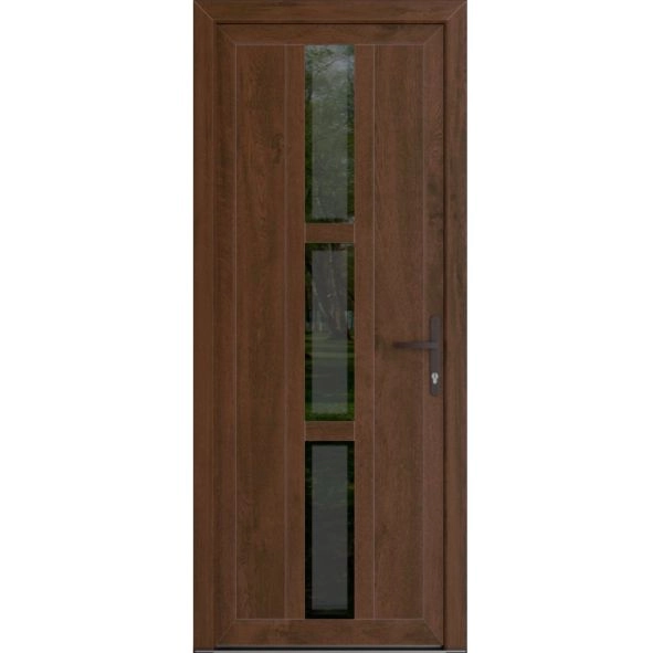 Front Exterior Prehung Metal-Plastic Door | Manux 8112 Walnut | Office Commercial and Residential Doors Entrance Patio Garage W36" x H80" Left hand Inswing