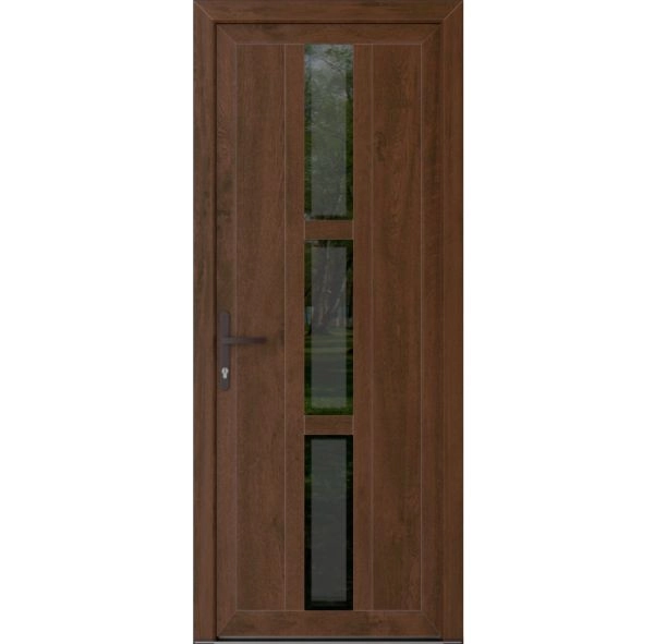 Front Exterior Prehung Metal-Plastic Door Frosted Glass / MANUX 8112 Walnut / Office Commercial and Residential Doors Entrance Patio Garage 32 x 80 (32" x 80") Right-hand Inswing