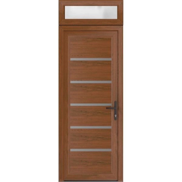 Front Exterior Prehung Metal-Plastic Door | Manux 8415 Walnut | Top Sidelite Transom | Office Commercial and Residential Doors Entrance Patio Garage 30" x 94" (W30" x H80+14") Left hand Inswing