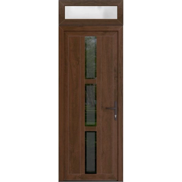 Front Exterior Prehung Metal-Plastic Door | Manux 8112 Walnut | Top Sidelite Transom | Office Commercial and Residential Doors Entrance Patio Garage 36" x 94" (W36" x H80+14") Left hand Inswing