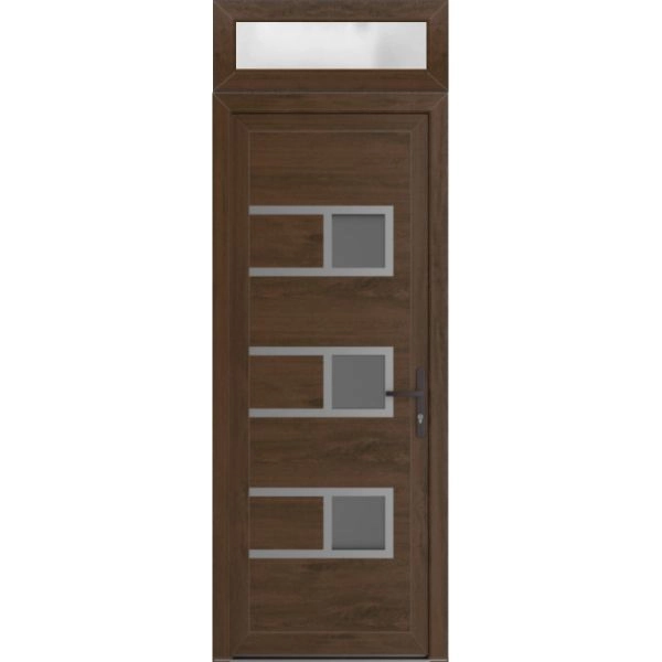 Front Exterior Prehung Metal-Plastic Door | Manux 8933 Walnut | Top Sidelite Transom | Office Commercial and Residential Doors Entrance Patio Garage 30" x 94" (W30" x H80+14") Left hand Inswing