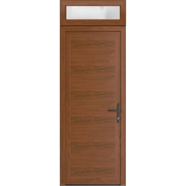 Front Exterior Prehung Metal-Plastic Door | Manux 8111 Walnut | Top Sidelite Transom | Office Commercial and Residential Doors Entrance Patio Garage 36" x 94" (W36" x H80+14") Left hand Inswing