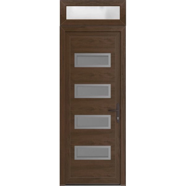 Front Exterior Prehung Metal-Plastic Door | Manux 8113 Walnut | Top Sidelite Transom | Office Commercial and Residential Doors Entrance Patio Garage 32" x 94" (W32" x H80+14") Left hand Inswing