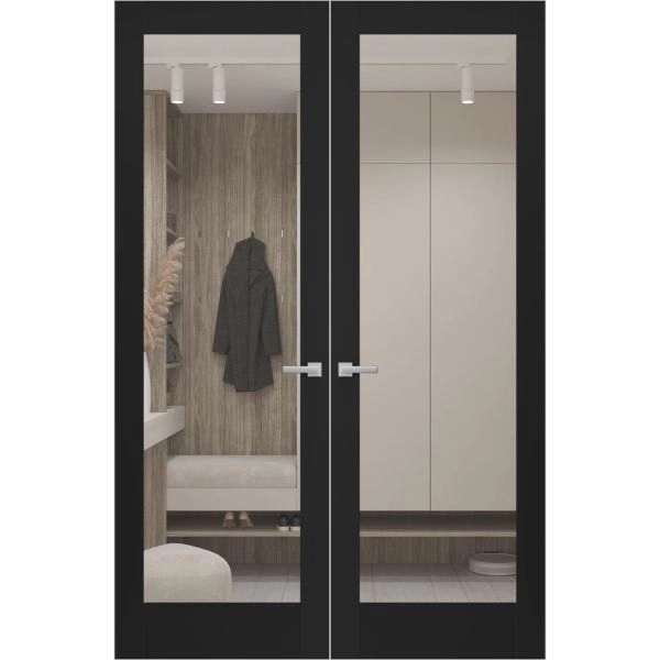 Hidden Double Doors | Lucia 2166 Matte Black Concealed Metal Frame 36" x 80" (2* 18x80) Right-hand Inswing
