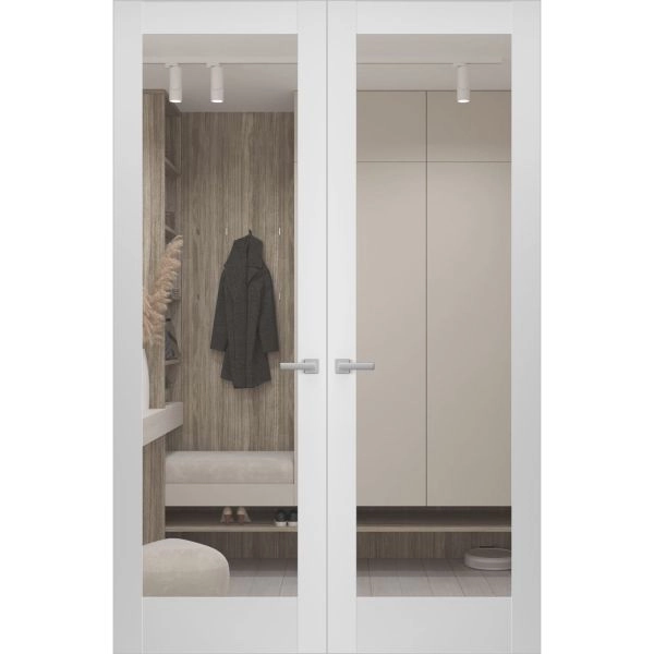 Hidden Double Doors | Lucia 2166 White Silk Concealed Metal Frame 36" x 80" (2* 18x80) Left-hand Inswing