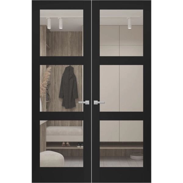 Hidden Double Doors | Lucia 2555 Matte Black Concealed Metal Frame 36" x 80" (2* 18x80) Right-hand Inswing