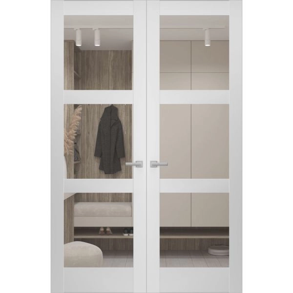 Hidden Double Doors | Lucia 2555 White Silk Concealed Metal Frame 36" x 80" (2* 18x80) Left-hand Inswing