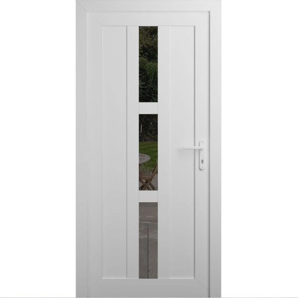 Front Exterior Prehung Metal-Plastic Door Frosted Glass / MANUX 8112 White Silk / Office Commercial and Residential Doors Entrance Patio Garage 32 x 80 (32" x 80") Left-hand Inswing