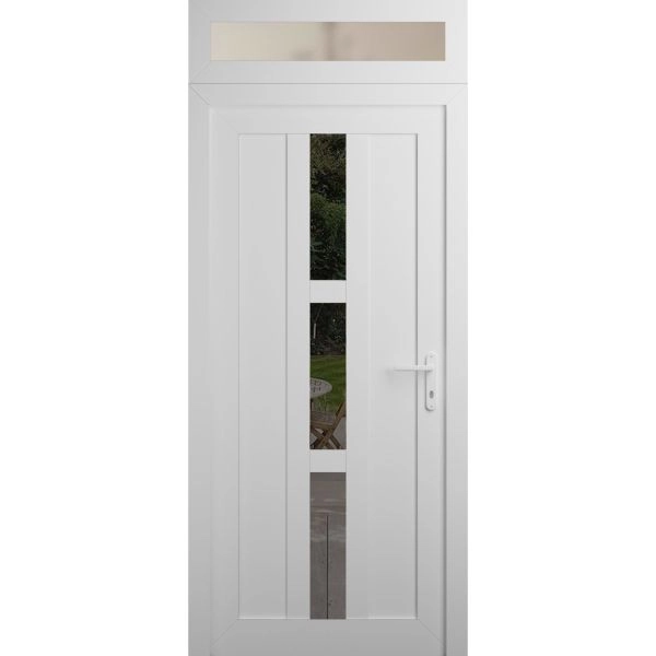 Front Exterior Prehung Metal-Plastic Door | Manux 8112 White Silk | Top Sidelite Transom | Office Commercial and Residential Doors Entrance Patio Garage 36" x 94" (W36" x H80+14") Left hand Inswing