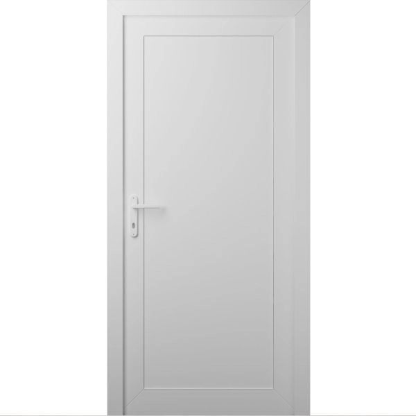 Front Exterior Prehung Metal-Plastic Door | Manux 8111 White Silk | Office Commercial and Residential Doors Entrance Patio Garage W36" x H80" Right hand Inswing