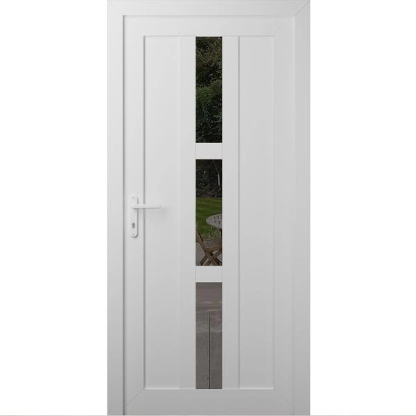 Front Exterior Prehung Metal-Plastic Door Frosted Glass / MANUX 8112 White Silk / Office Commercial and Residential Doors Entrance Patio Garage 32 x 80 (32" x 80") Right-hand Inswing