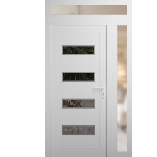 Front Exterior Prehung Metal-Plastic Door | Manux 8113 White Silk | Side and Top Sidelite Transom | Office Commercial and Residential Doors Entrance Patio Garage 48" x 94" (W36+12" x H80+14") Left hand Inswing