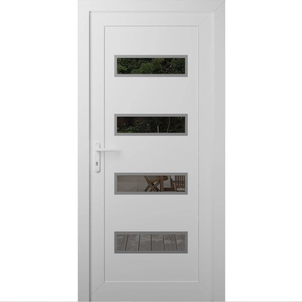 Front Exterior Prehung Metal-Plastic Door | Manux 8113 White Silk | Office Commercial and Residential Doors Entrance Patio Garage W32" x H80" Right hand Inswing