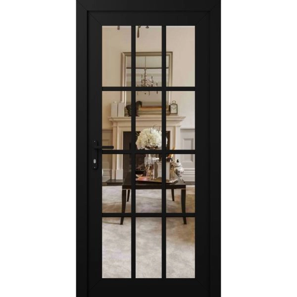 Front Exterior Prehung Metal-Plastic Door Clear Glass / MANUX 8355 Matte Black / Office Commercial and Residential Doors Entrance Patio Garage 36" x 80" Right-Hand Inswing