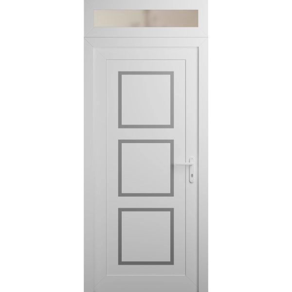 Front Exterior Prehung Metal-Plastic Door | Manux 8661 White Silk | Top Sidelite Transom | Office Commercial and Residential Doors Entrance Patio Garage 36" x 94" (W36" x H80+14") Left hand Inswing