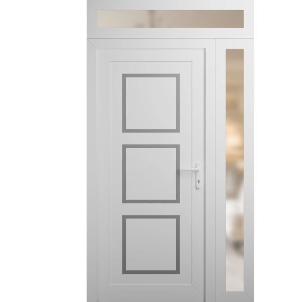 Front Exterior Prehung Metal-Plastic Door | Manux 8661 White Silk | Side and Top Sidelite Transom | Office Commercial and Residential Doors Entrance Patio Garage 48" x 94" (W36+12" x H80+14") Left hand Inswing