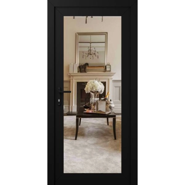 Front Exterior Prehung Metal-Plastic Door Clear Glass / MANUX 8666 Matte Black / Office Commercial and Residential Doors Entrance Patio Garage 36" x 80" Right-Hand Inswing